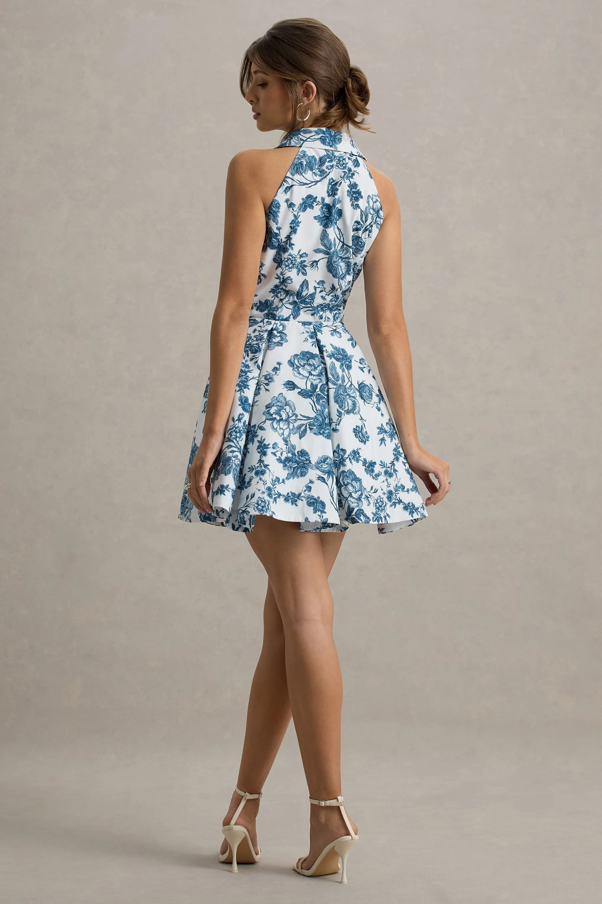 Paulie | Blue Porcelain Print Poplin Skater Mini Dress sold by Club L London product image thumbnail 2