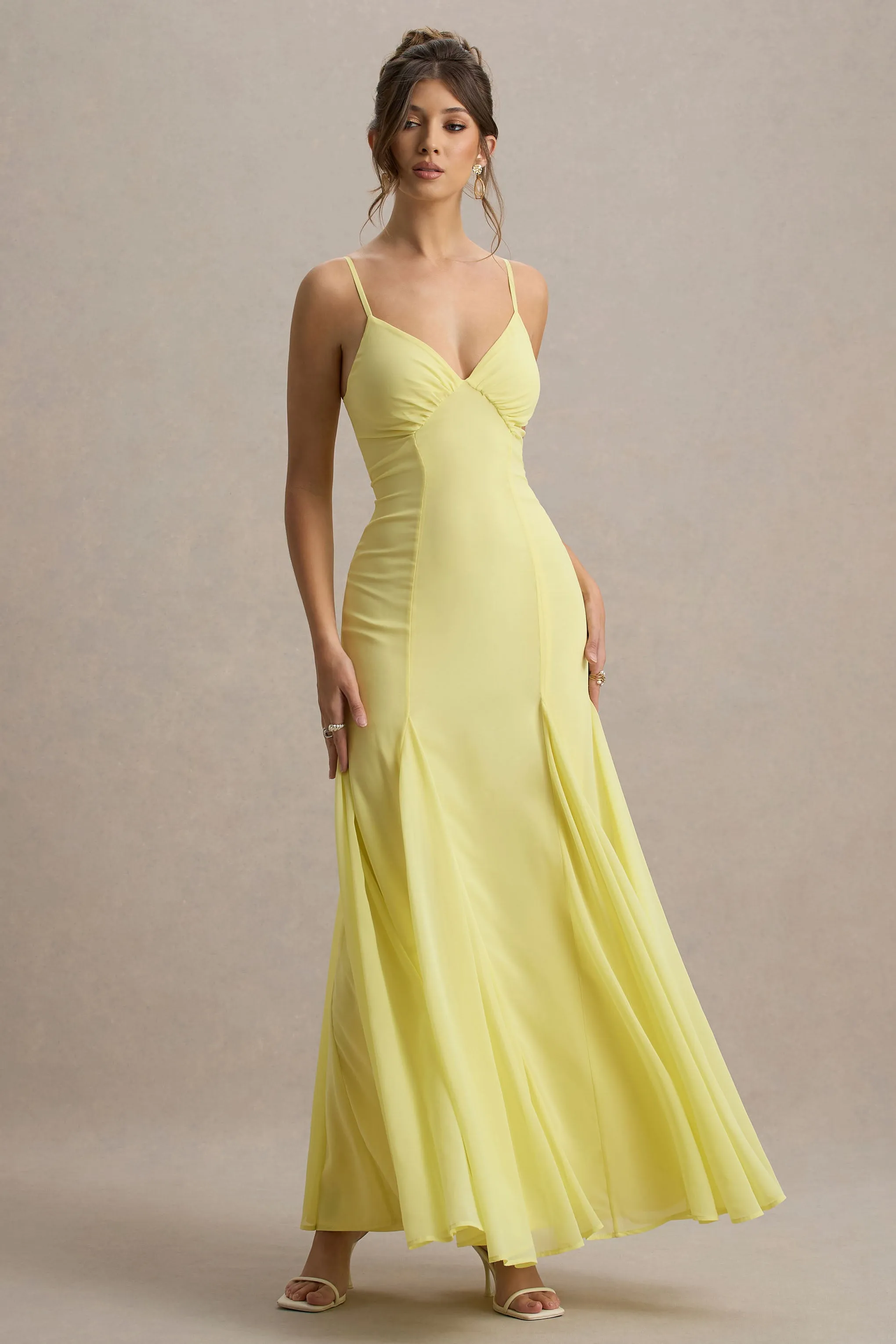 Massie | Lemon Chiffon Strappy Maxi Dress With Volume Hem sold by Club L London product image thumbnail 4