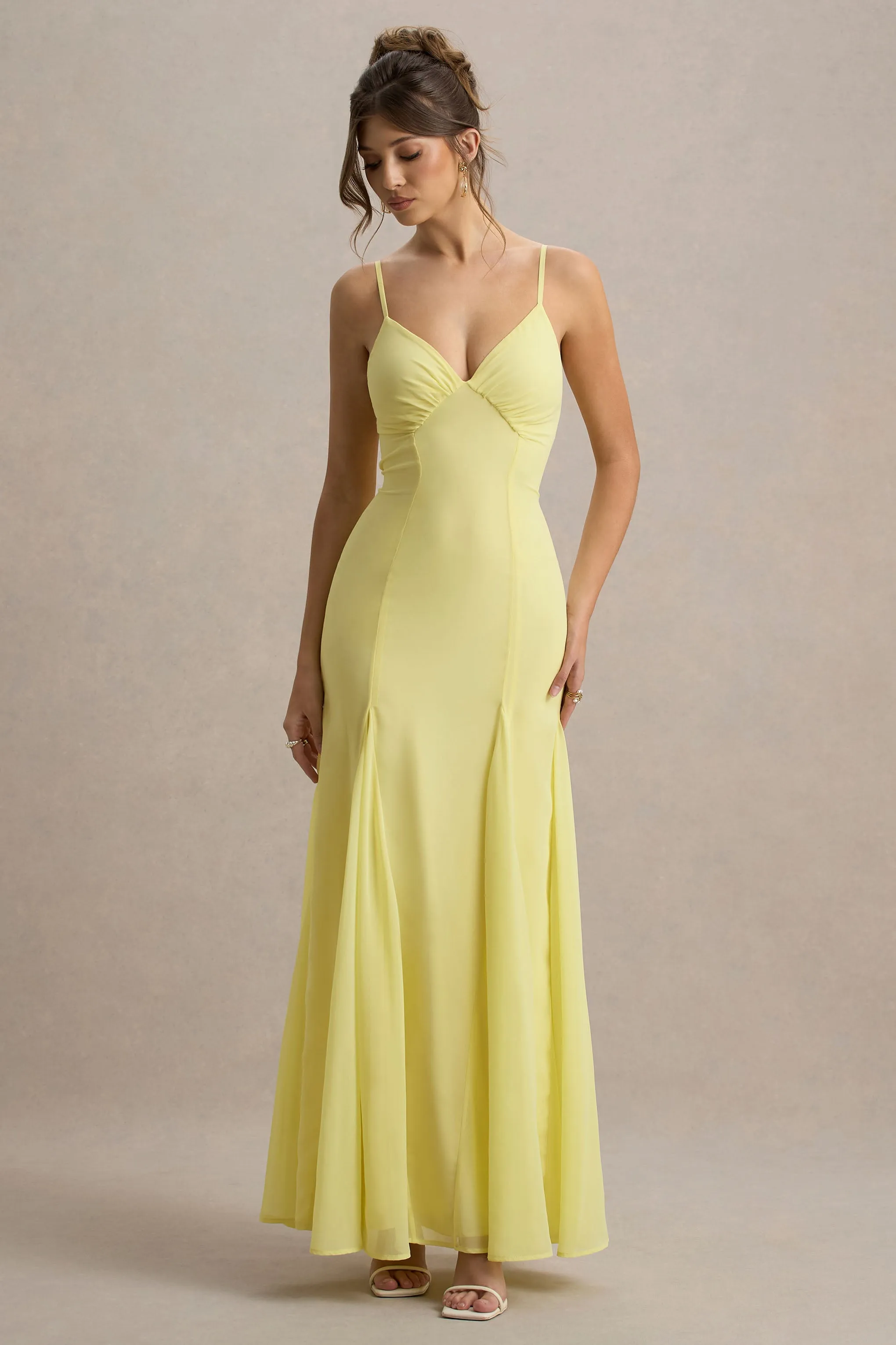 Massie | Lemon Chiffon Strappy Maxi Dress With Volume Hem sold by Club L London product image thumbnail 5