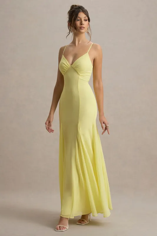 Massie | Lemon Chiffon Strappy Maxi Dress With Volume Hem sold by Club L London