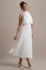 Nila | White Cowl-Neck Midi Dress With Plisse Skirt sold by Club L London
