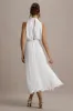 Nila | White Cowl-Neck Midi Dress With Plisse Skirt sold by Club L London