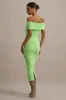 Unwrapped | Light Green Ruched Twist Bardot Midi Dress sold by Club L London