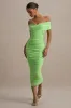 Unwrapped | Light Green Ruched Twist Bardot Midi Dress sold by Club L London