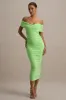 Unwrapped | Light Green Ruched Twist Bardot Midi Dress sold by Club L London