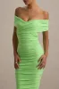 Unwrapped | Light Green Ruched Twist Bardot Midi Dress sold by Club L London