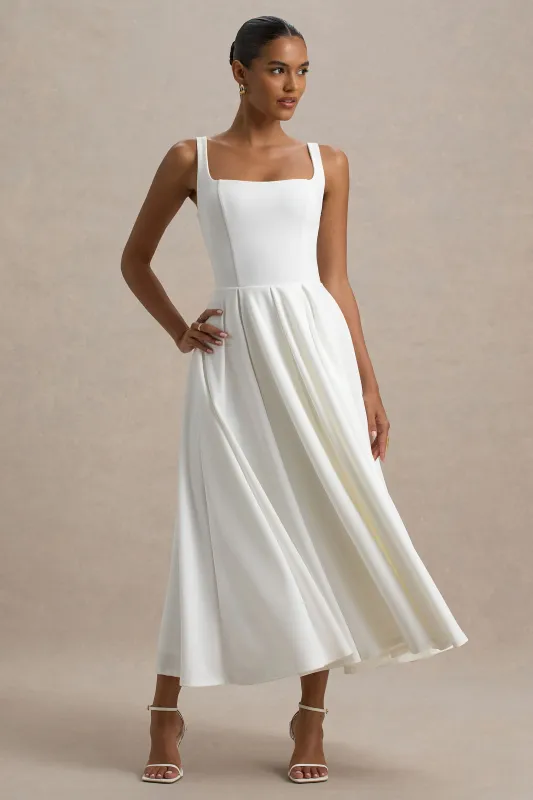 Parina | White Strappy Volume-Hem Maxi Dress sold by Club L London