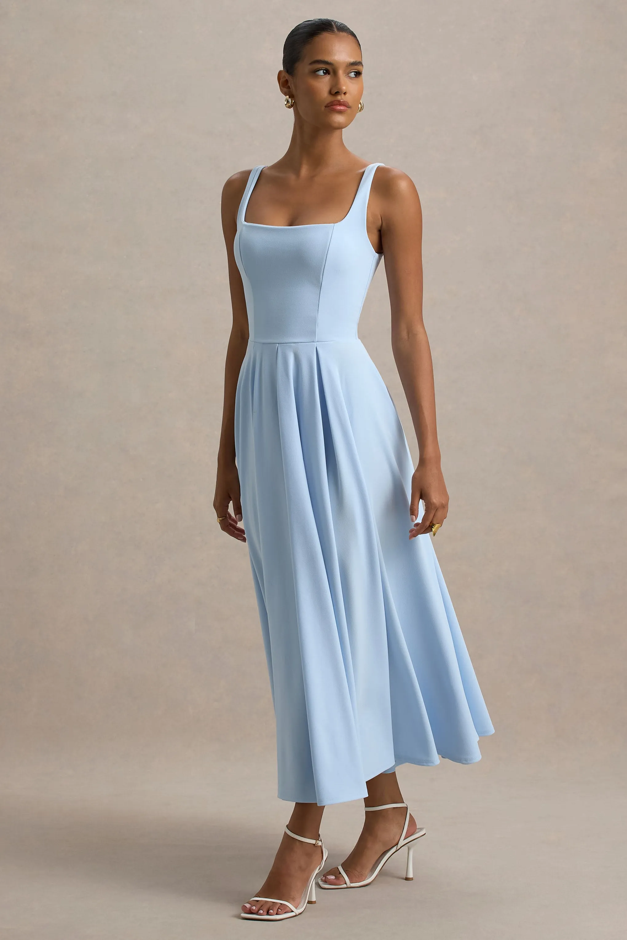 Parina | Powder Blue Strappy Volume-Hem Maxi Dress sold by Club L London product image thumbnail 3