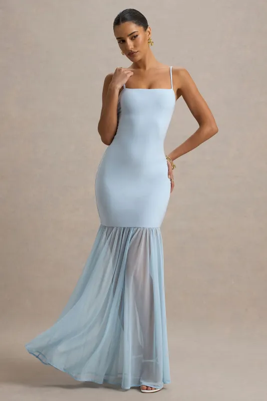 Ernie | Powder Blue Maxi Dress With Chiffon Skirt sold by Club L London