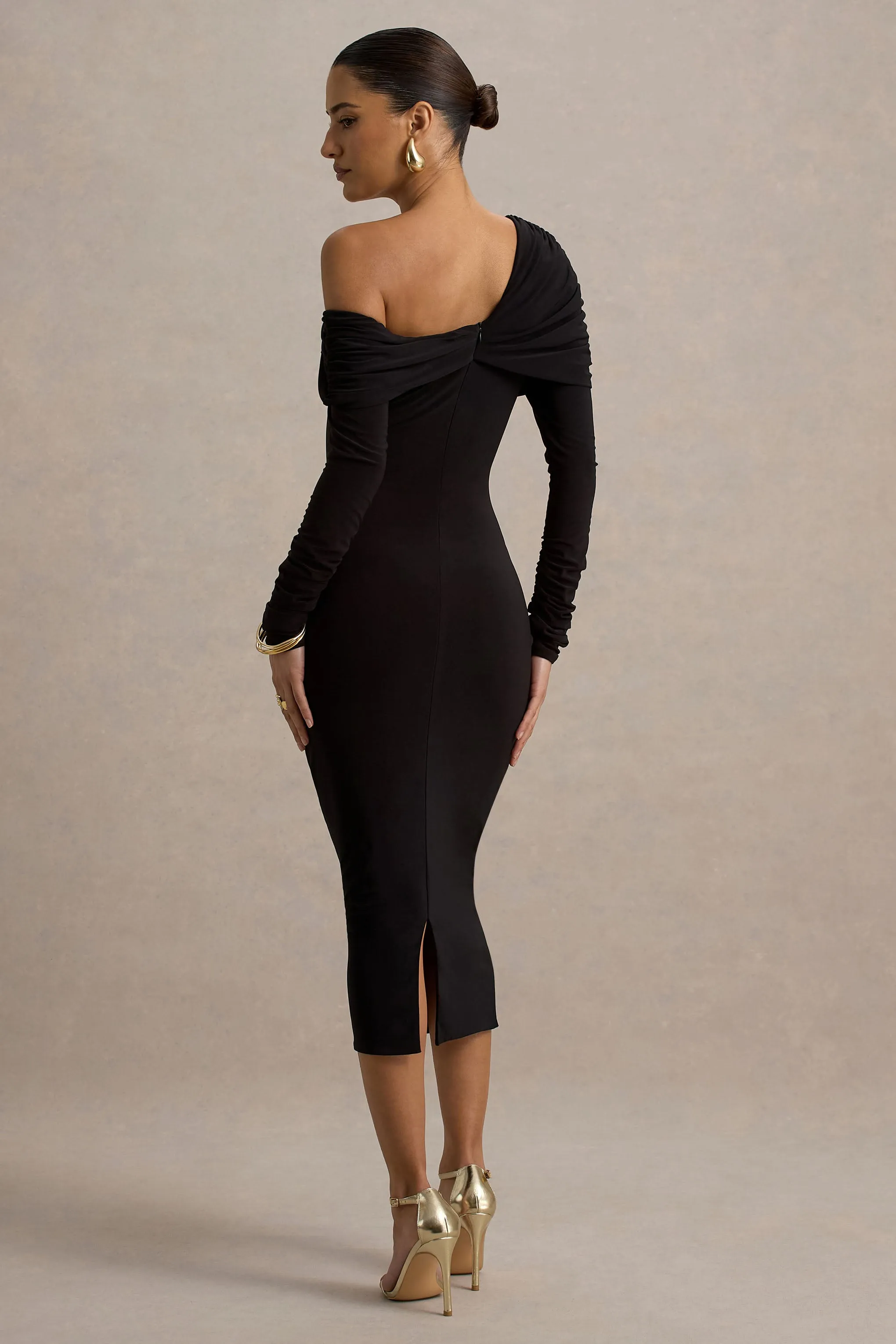 Cleo | Black Bodycon Midi Dress With Mesh Sleeves sold by Club L London product image thumbnail 2