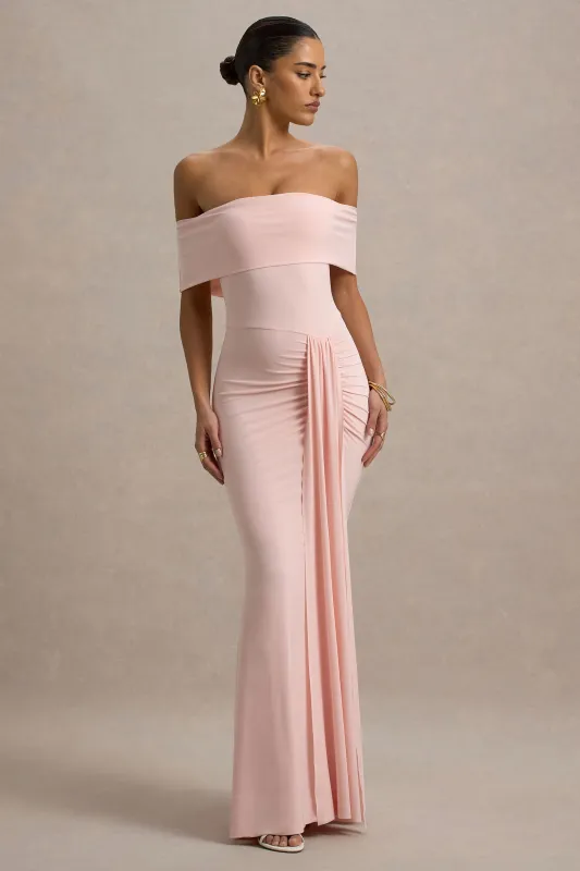 Delma | Pink Bardot Wrap Maxi Dress sold by Club L London