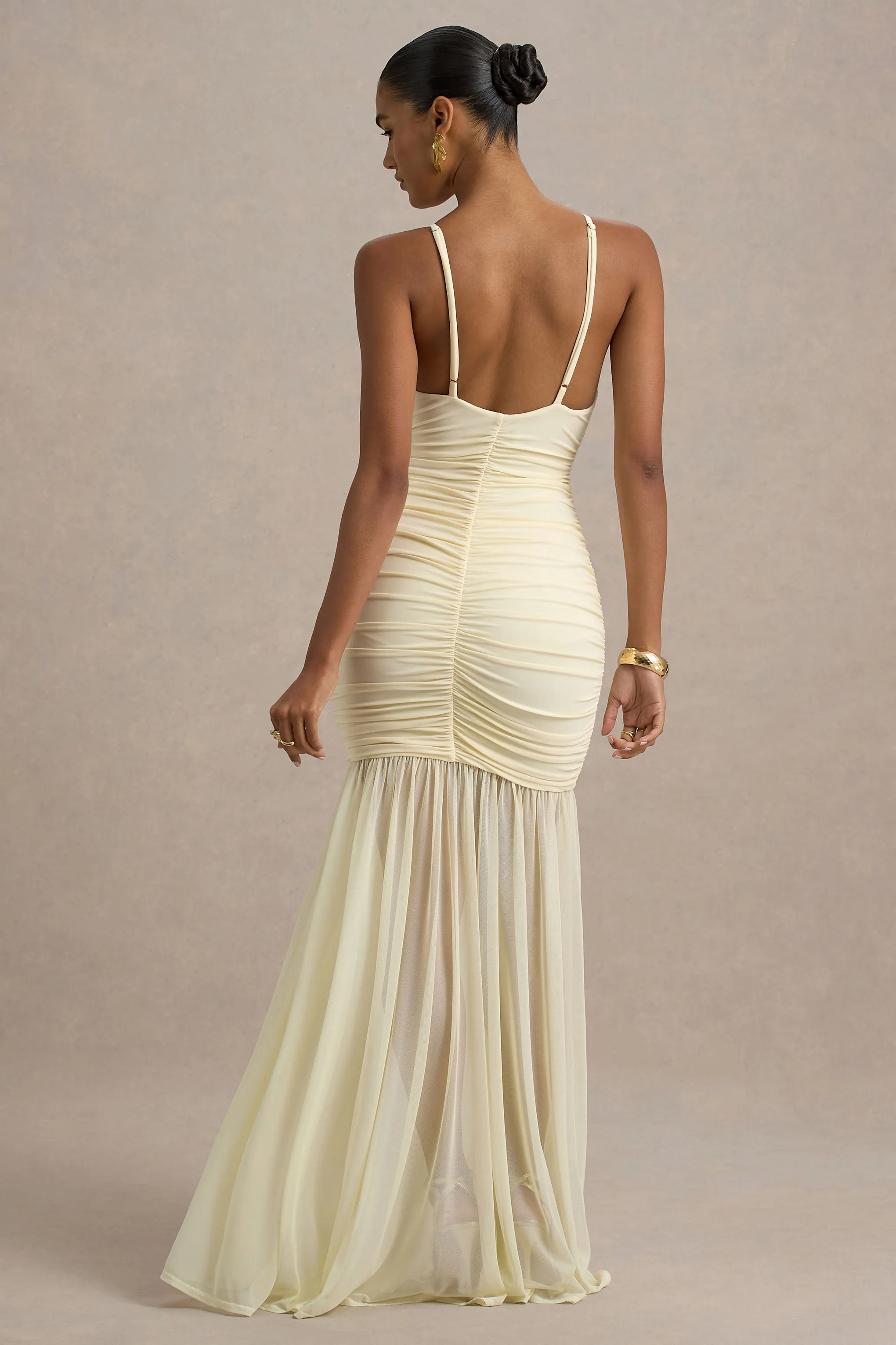Pasqualina | Lemon Ruched Plunge-Neck Maxi Dress sold by Club L London product image thumbnail 3