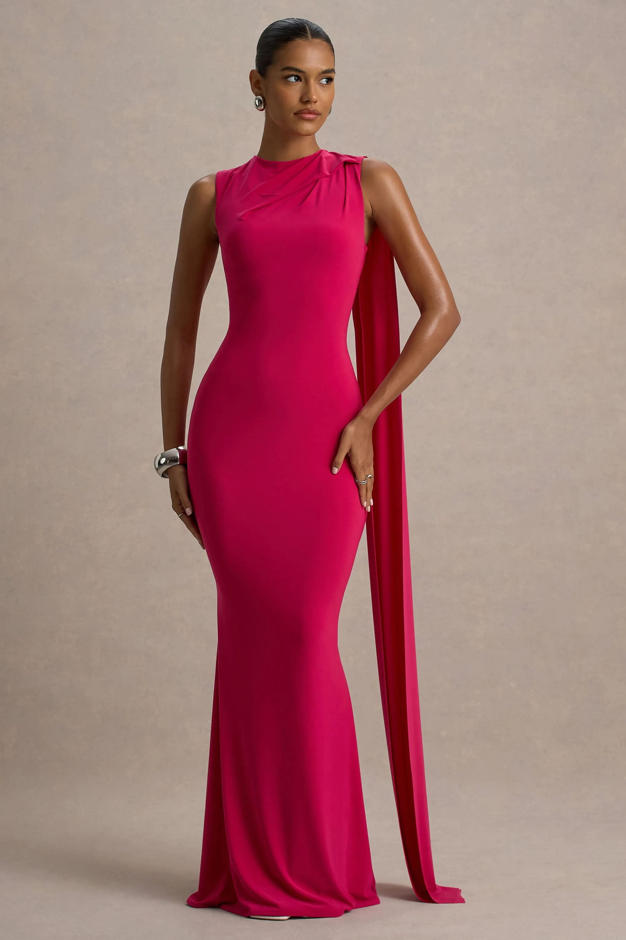 Mia | Hot Pink Maxi Dress With Sash sold by Club L London