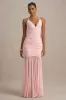 Pasqualina | Pink Ruched Plunge-Neck Maxi Dress sold by Club L London