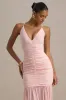 Pasqualina | Pink Ruched Plunge-Neck Maxi Dress sold by Club L London
