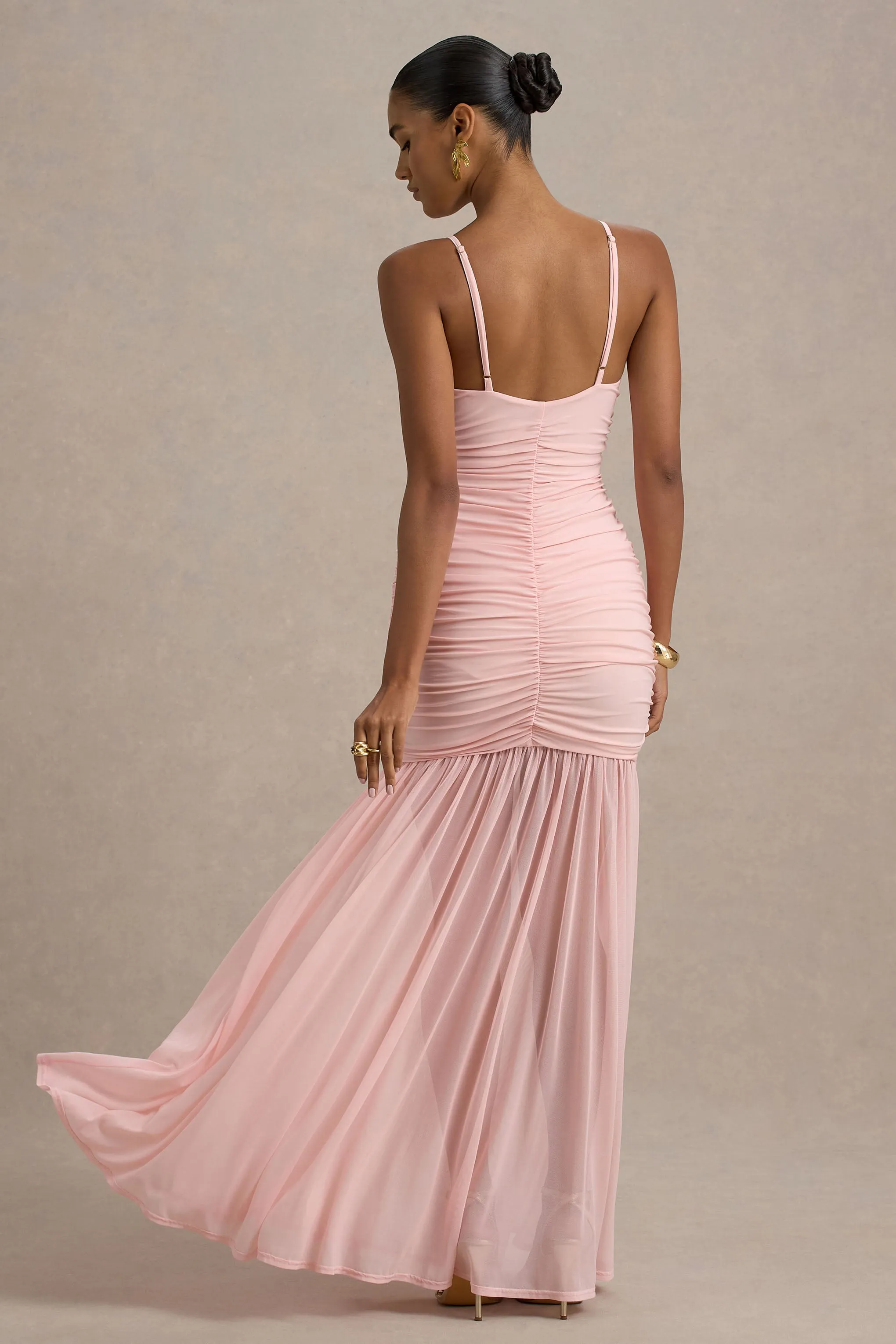 Pasqualina | Pink Ruched Plunge-Neck Maxi Dress sold by Club L London product image thumbnail 2
