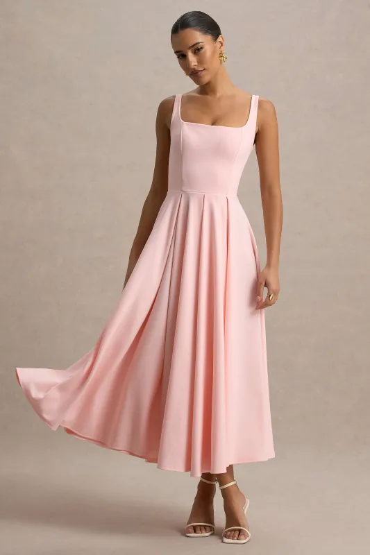 Parina | Pink Strappy Volume-Hem Maxi Dress sold by Club L London