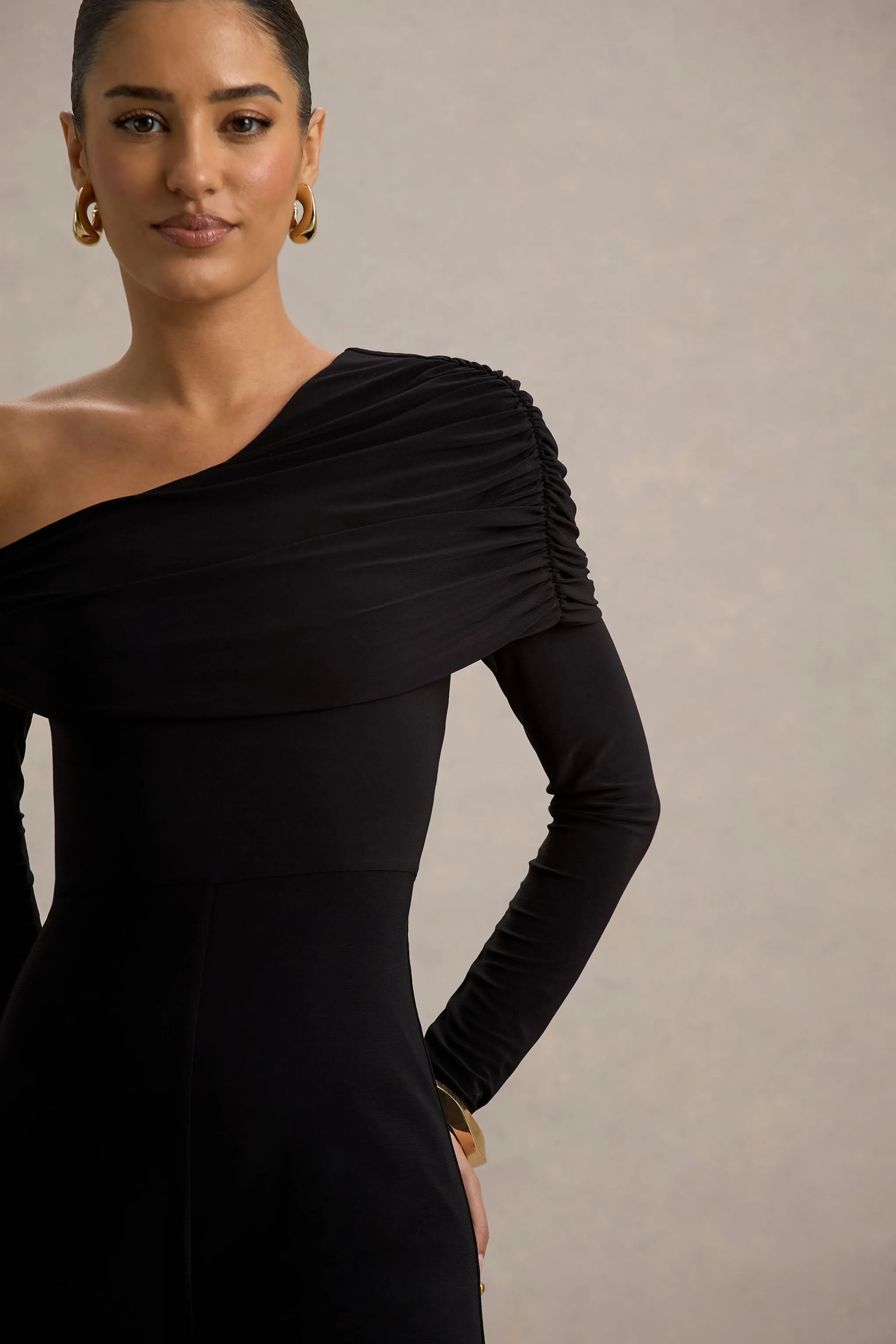 Gracious | Black Jumpsuit With Asymmetric Neckline sold by Club L London product image thumbnail 3