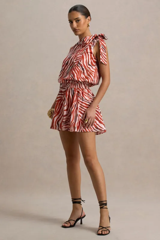Bathe | Zebra Print Satin Asymmetric Playsuit sold by Club L London