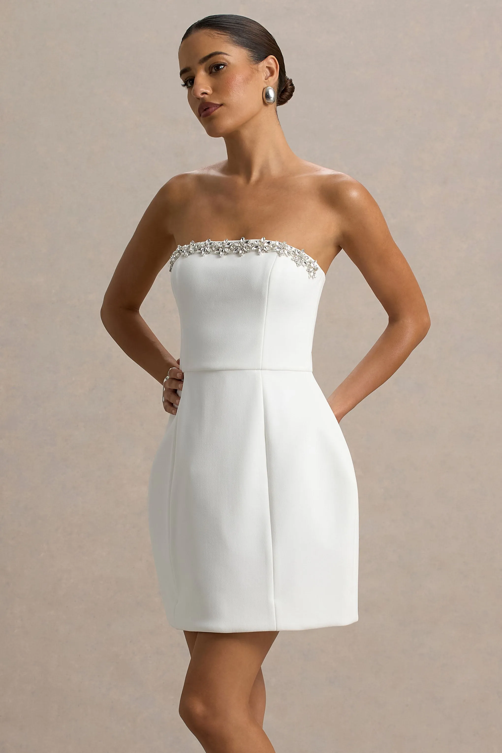 Bobbie | White Embellished Bandeau Mini Dress sold by Club L London product image thumbnail 3