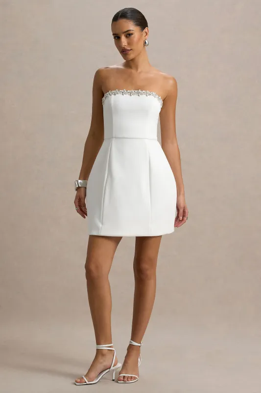 Bobbie | White Embellished Bandeau Mini Dress sold by Club L London