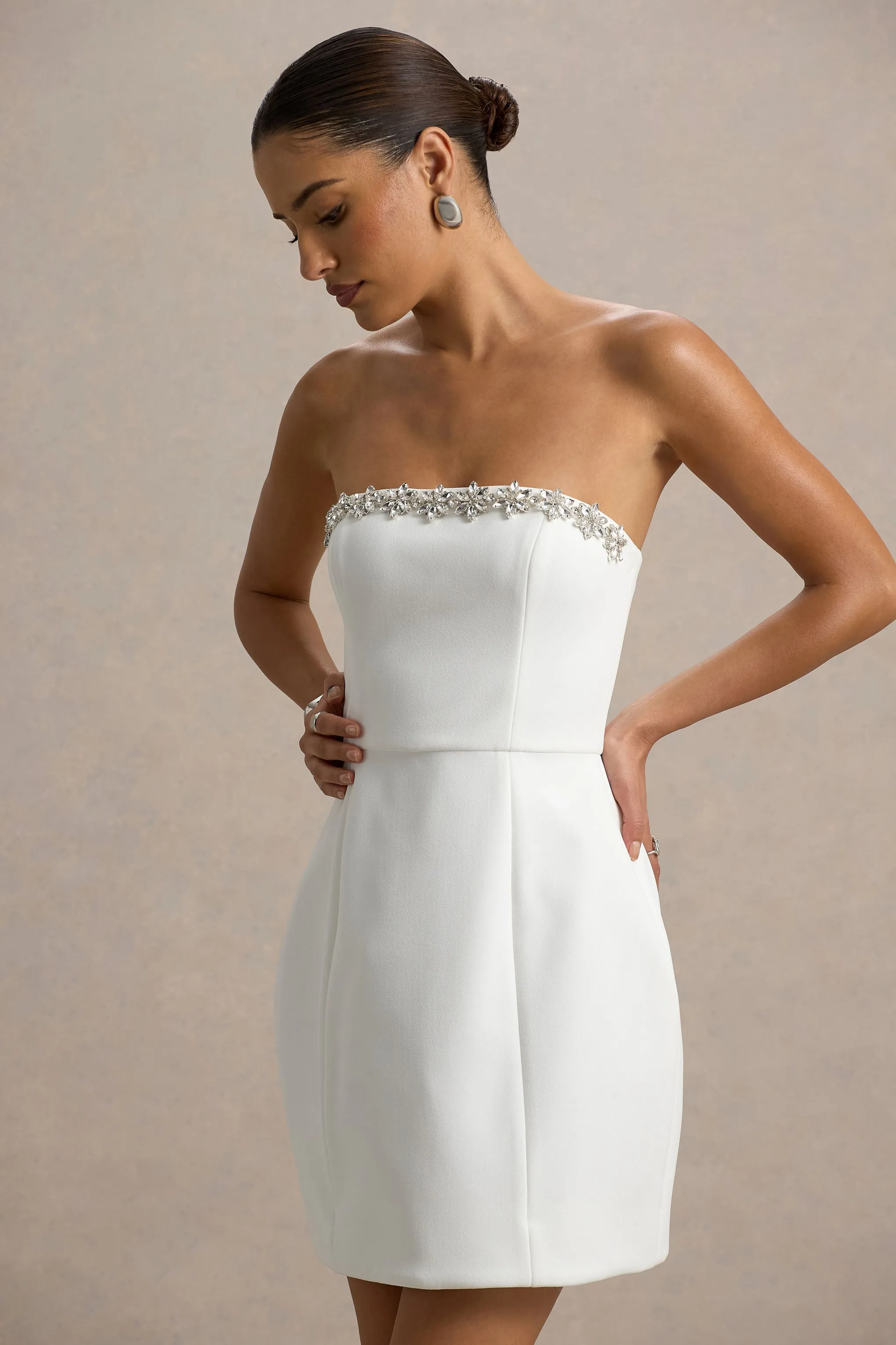 Bobbie | White Embellished Bandeau Mini Dress sold by Club L London product image thumbnail 2