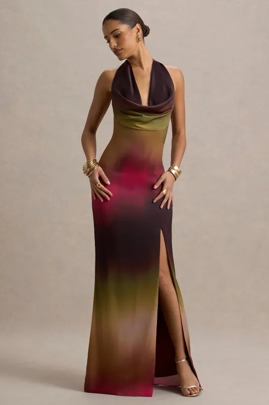 Fiorella | Ombre Print Cowl-Neck Split Maxi Dress sold by Club L London