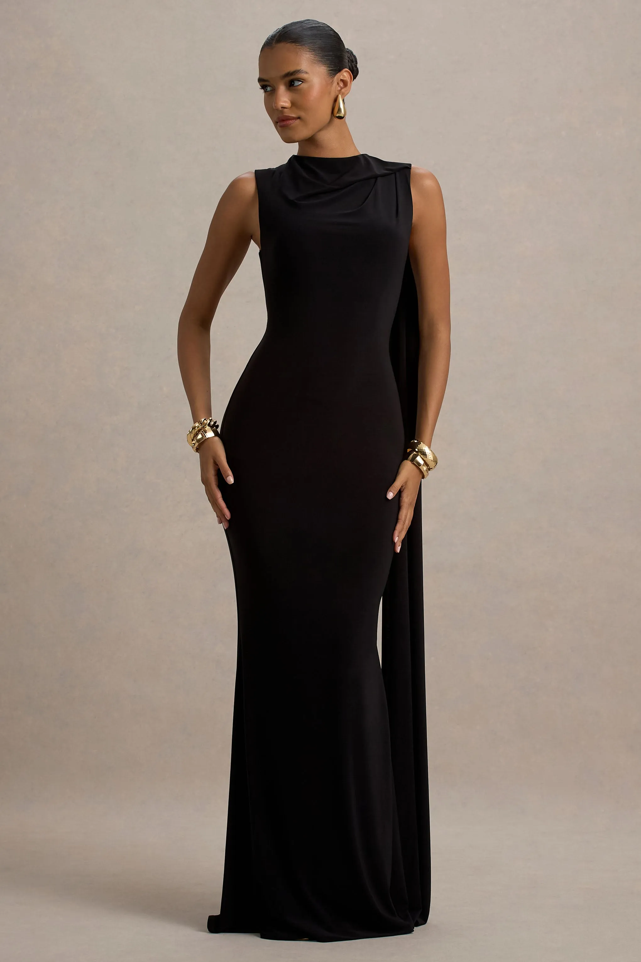 Mia | Black Maxi Dress With Sash sold by Club L London product image thumbnail 2