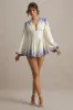 Nalla | Wisteria Print Linen Plunge-Neck Playsuit sold by Club L London