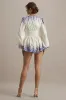 Nalla | Wisteria Print Linen Plunge-Neck Playsuit sold by Club L London