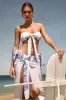 Tiki | Wisteria Print Strapless Self-Tie Bikini Top sold by Club L London
