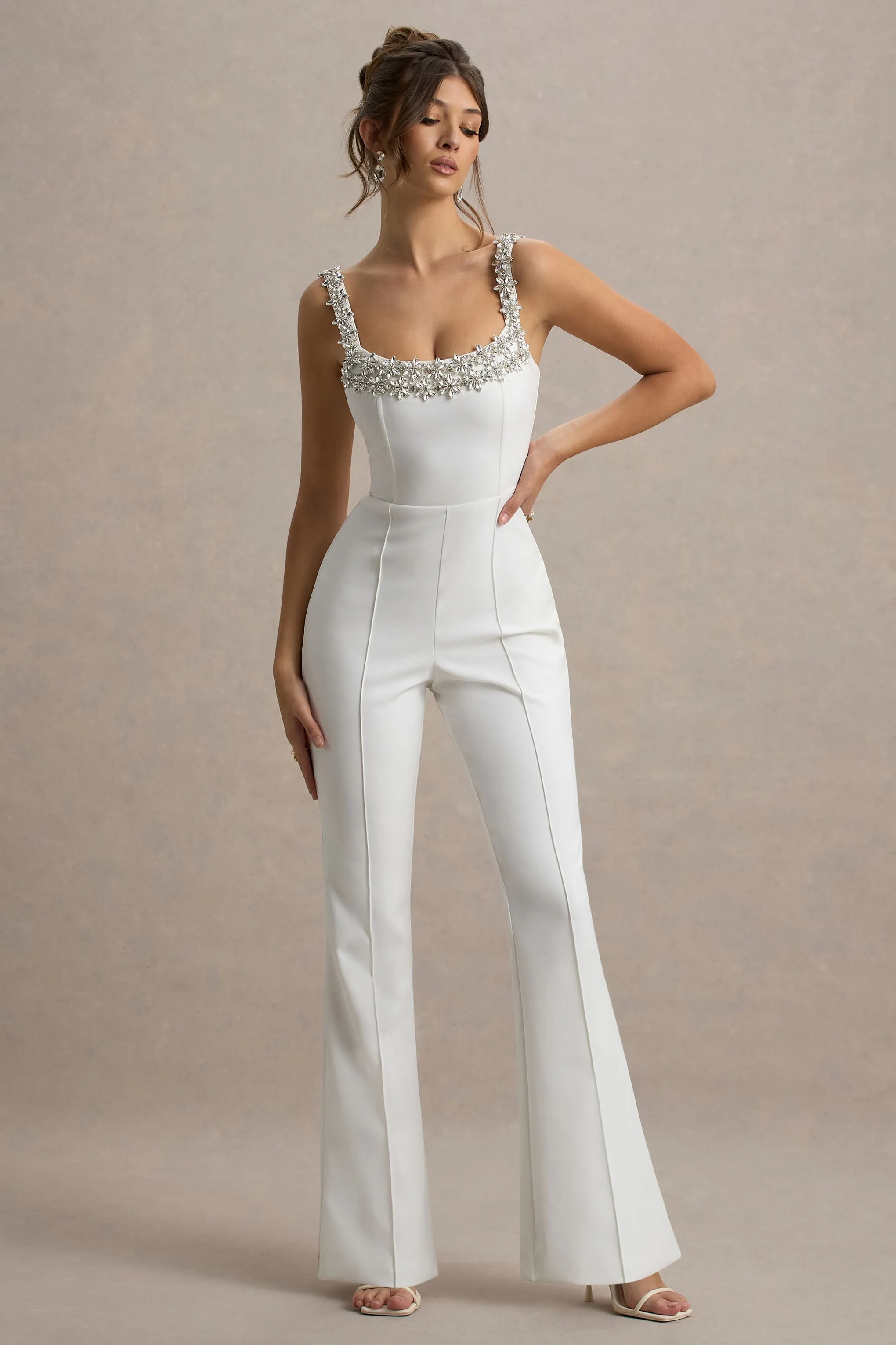 Amadi | White Embellished Strappy Flared-Leg Jumpsuit sold by Club L London product image thumbnail 5