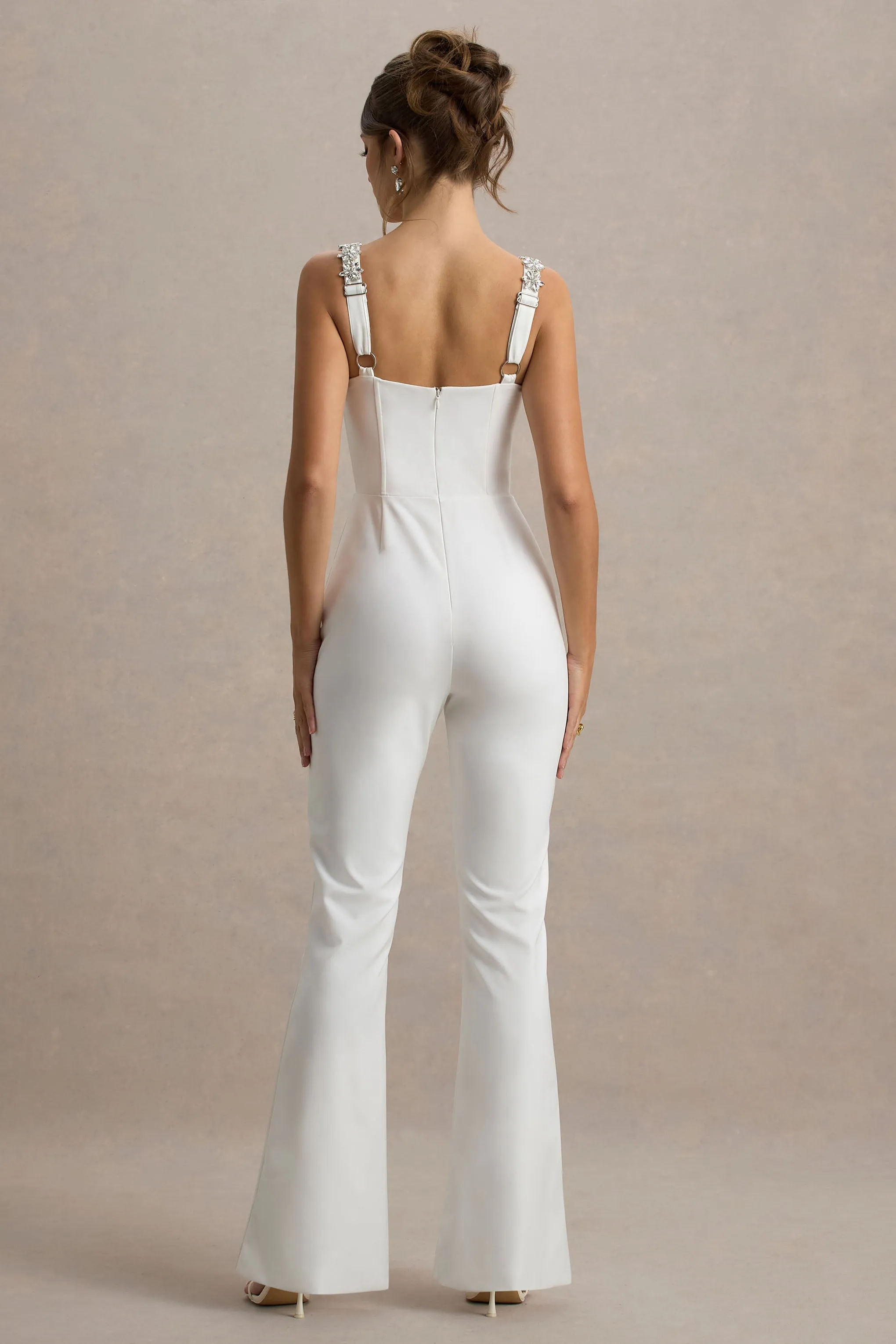 Amadi | White Embellished Strappy Flared-Leg Jumpsuit sold by Club L London product image thumbnail 2
