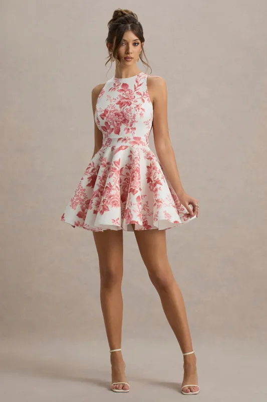 Waverly | Pink Porcelain Print Racer-Neck Sleeveless Skater Mini Dress sold by Club L London