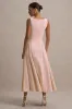 Muriel | Pink Boat-Neck Volume-Hem Midi Dress sold by Club L London
