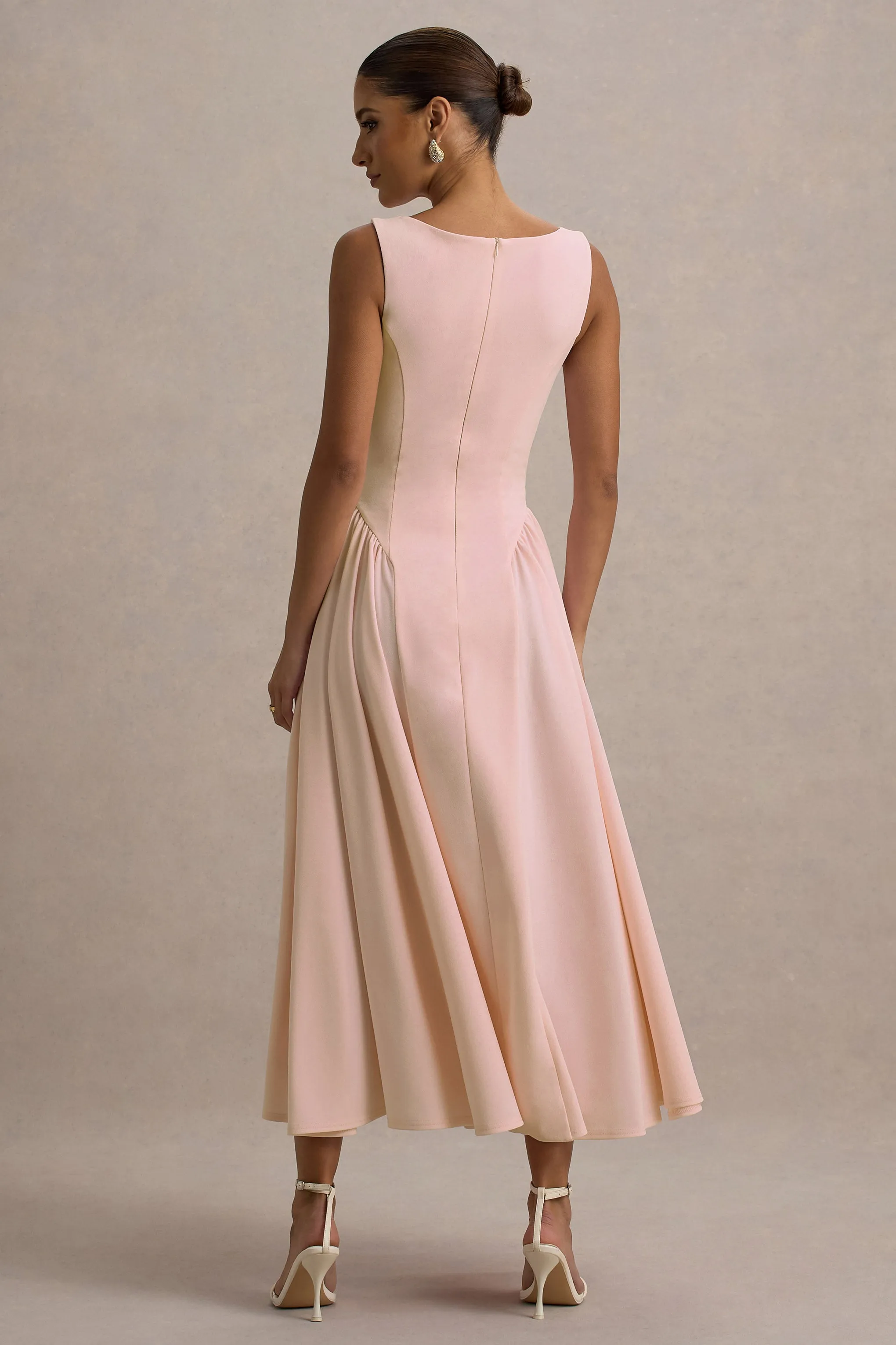 Muriel | Pink Boat-Neck Volume-Hem Midi Dress sold by Club L London product image thumbnail 2