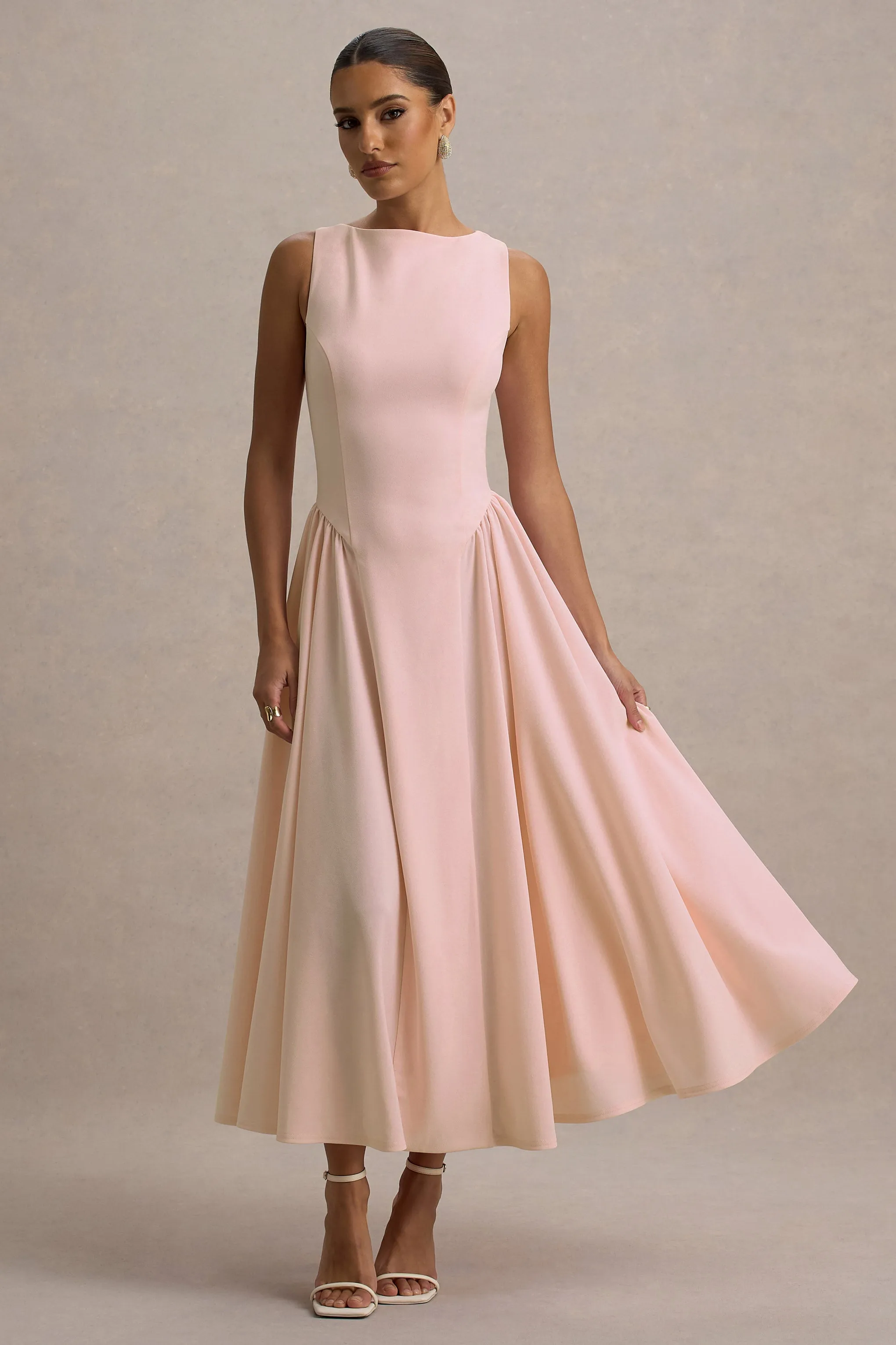 Muriel | Pink Boat-Neck Volume-Hem Midi Dress sold by Club L London product image thumbnail 3
