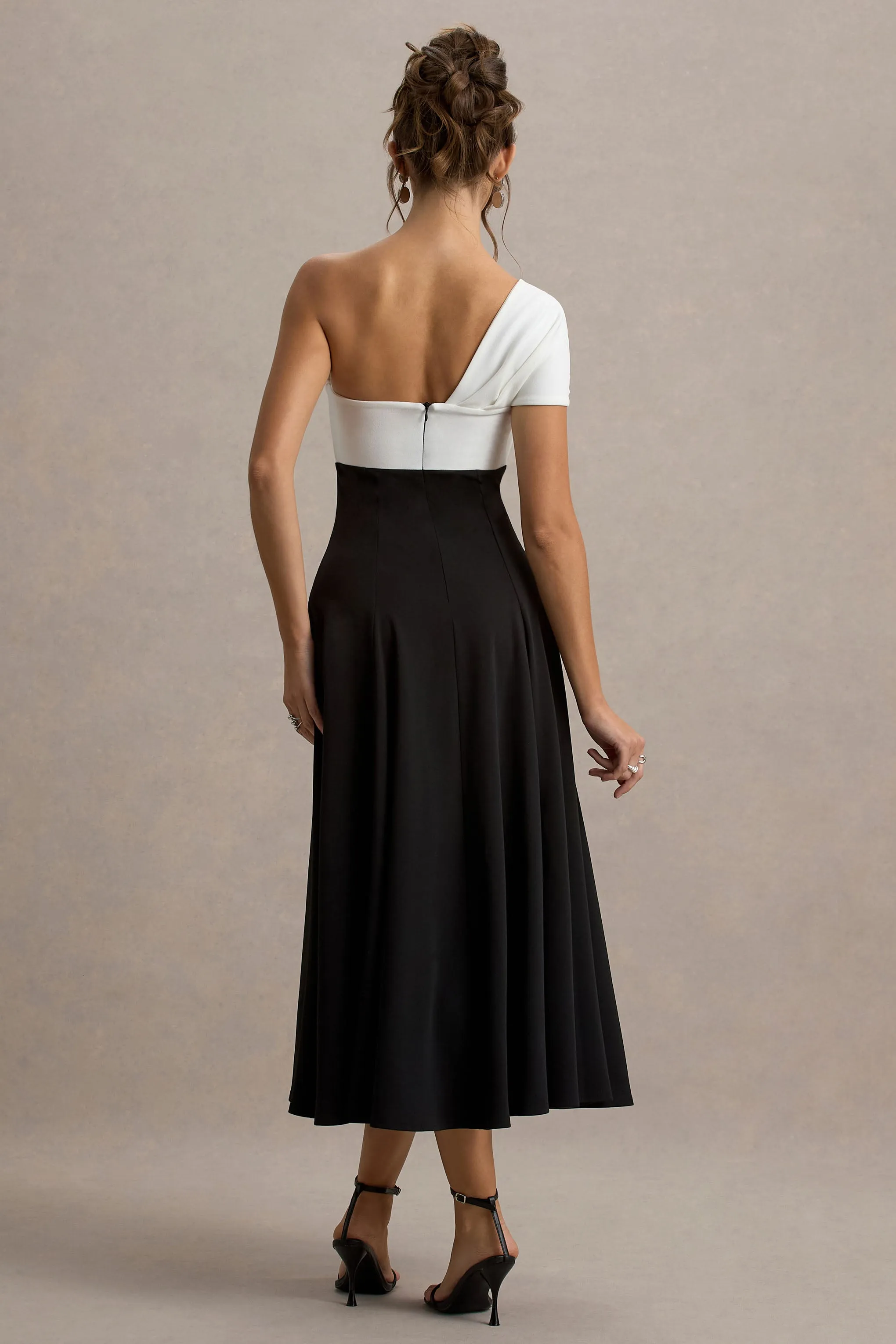 Malta | Black & White One-Shoulder Midi Dress sold by Club L London product image thumbnail 2