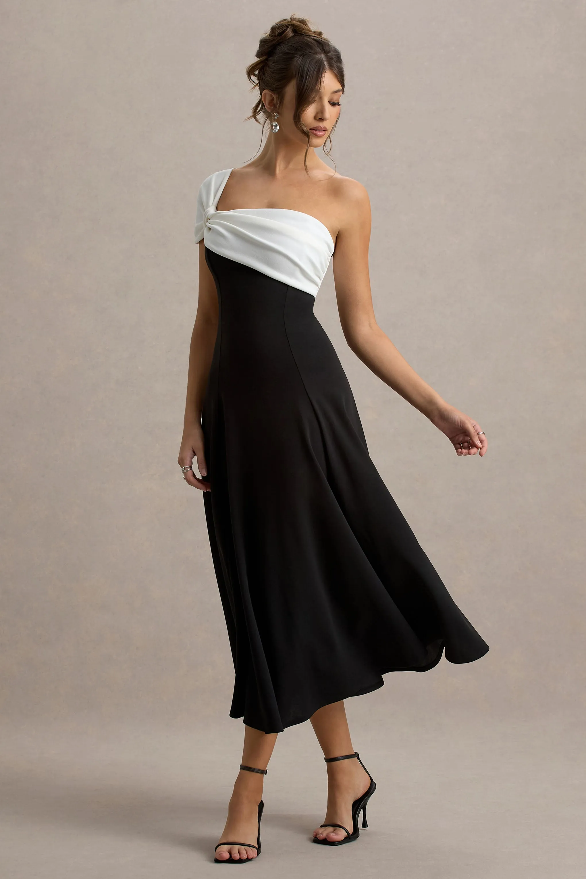 Malta | Black & White One-Shoulder Midi Dress sold by Club L London product image thumbnail 4