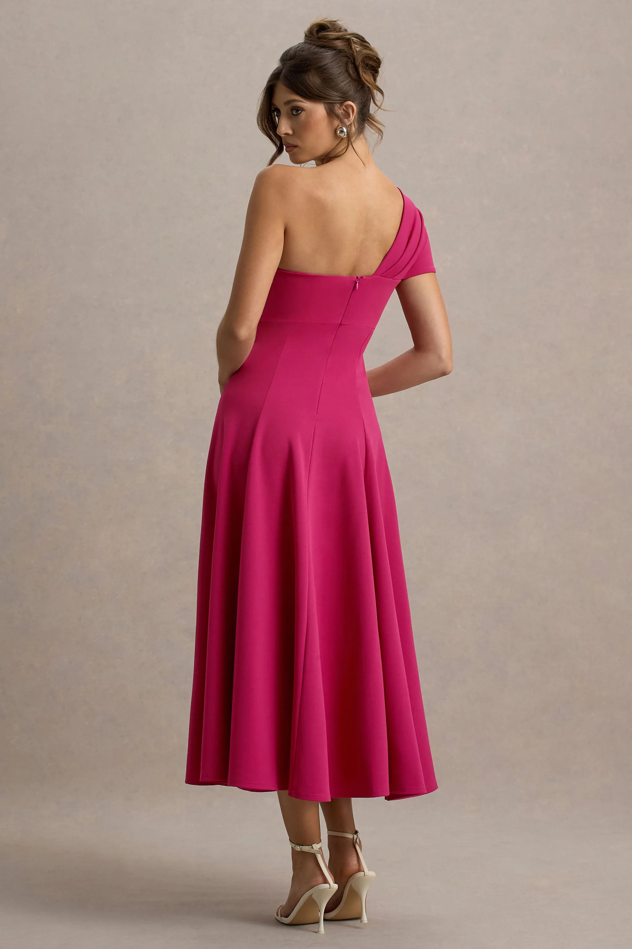Malta | Hot Pink One-Shoulder Midi Dress sold by Club L London product image thumbnail 2