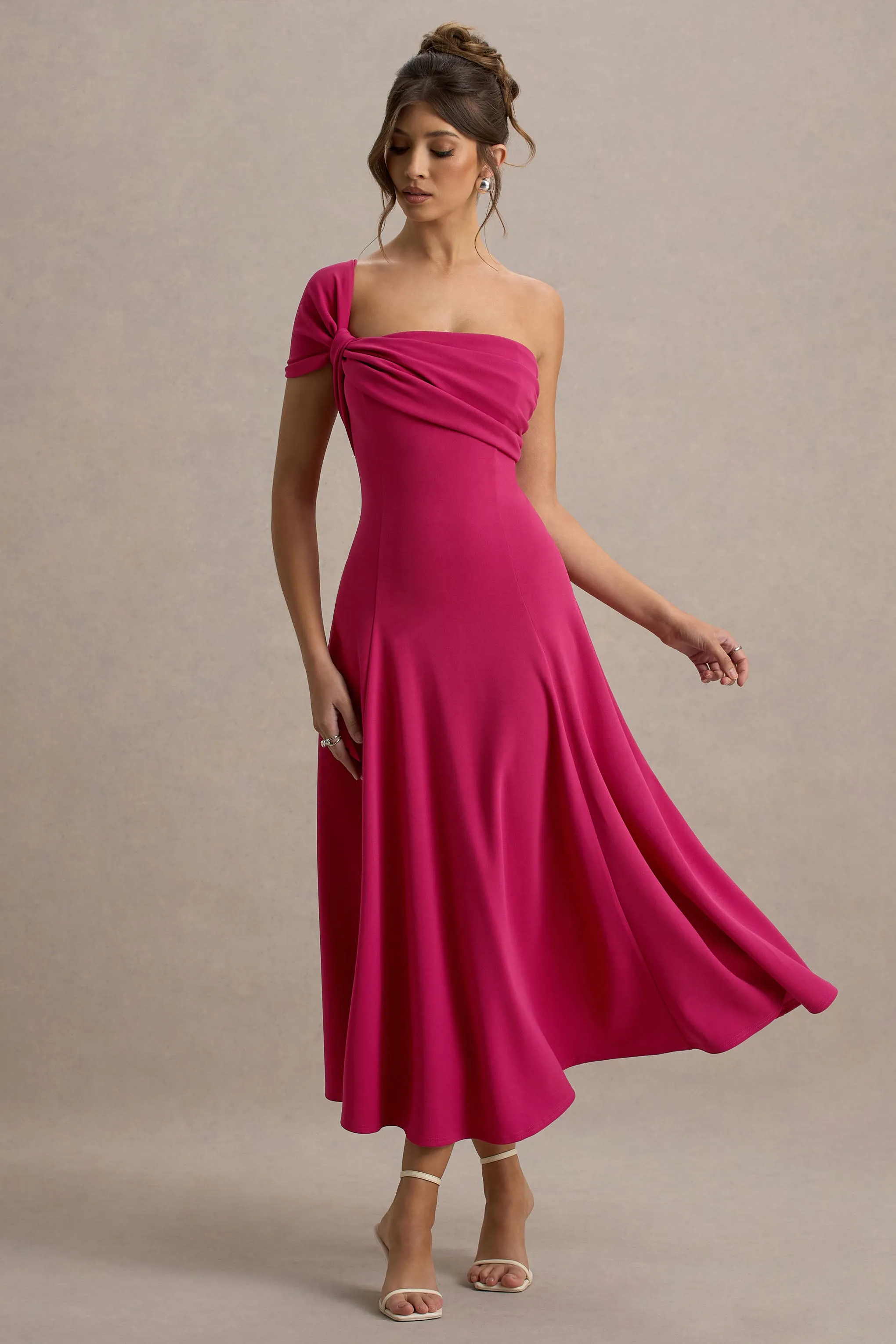 Malta | Hot Pink One-Shoulder Midi Dress sold by Club L London product image thumbnail 4