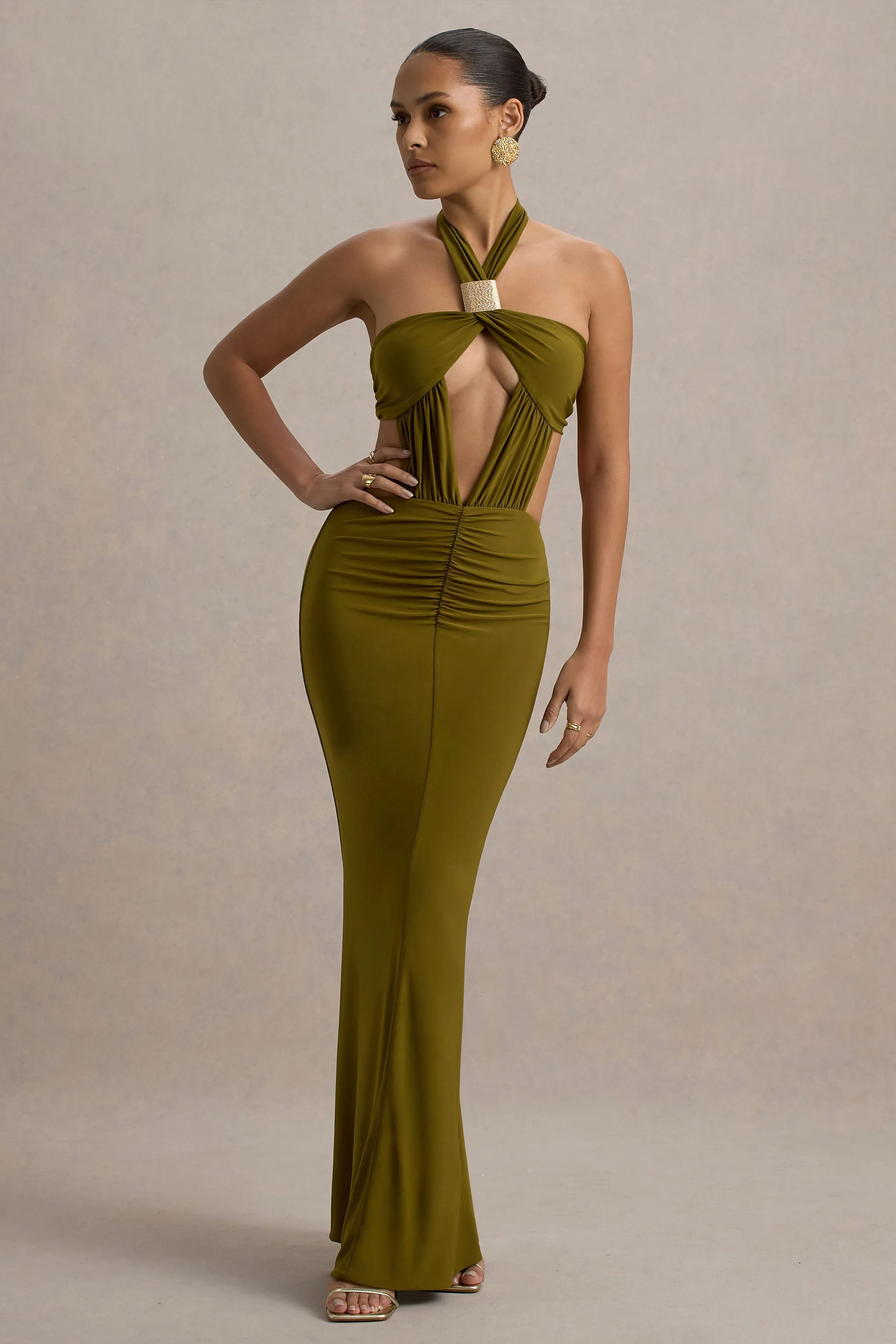 Giuseppa | Green Halter-Neck Cut-Out Maxi Dress sold by Club L London product image thumbnail 5