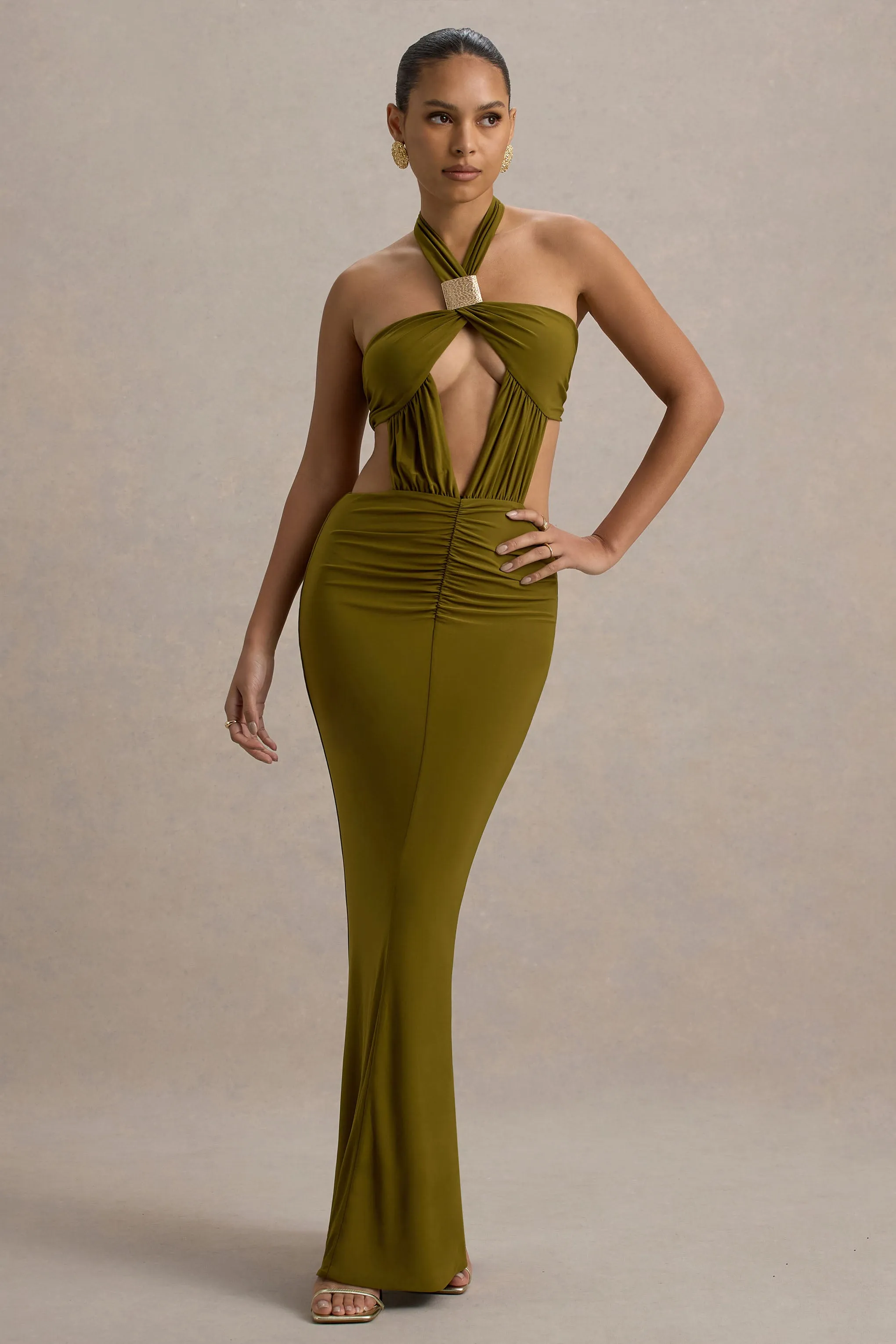 Giuseppa | Green Halter-Neck Cut-Out Maxi Dress sold by Club L London product image thumbnail 4