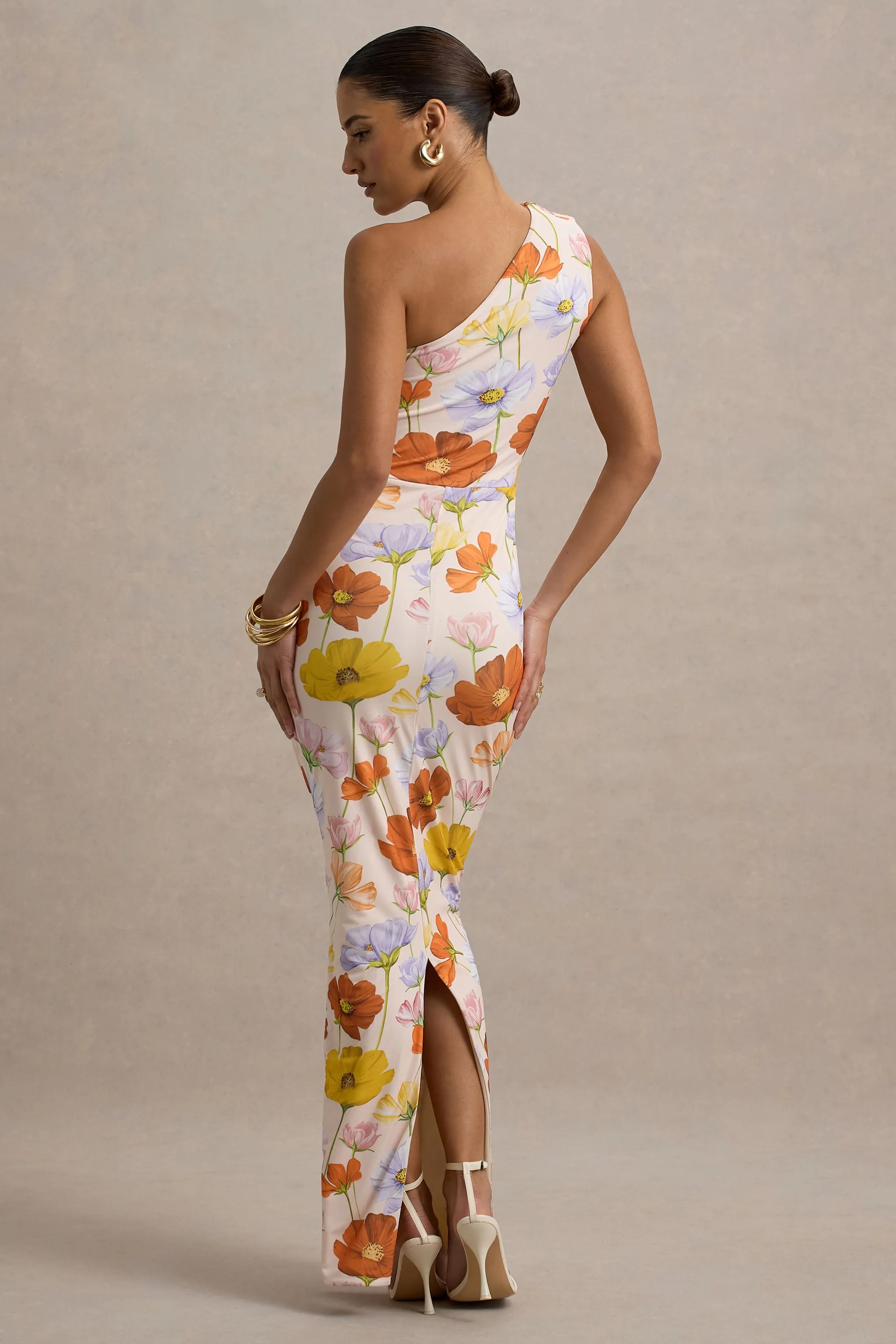 Dalarie | Bright Floral Print One-Shoulder Gathered Maxi Dress sold by Club L London product image thumbnail 2