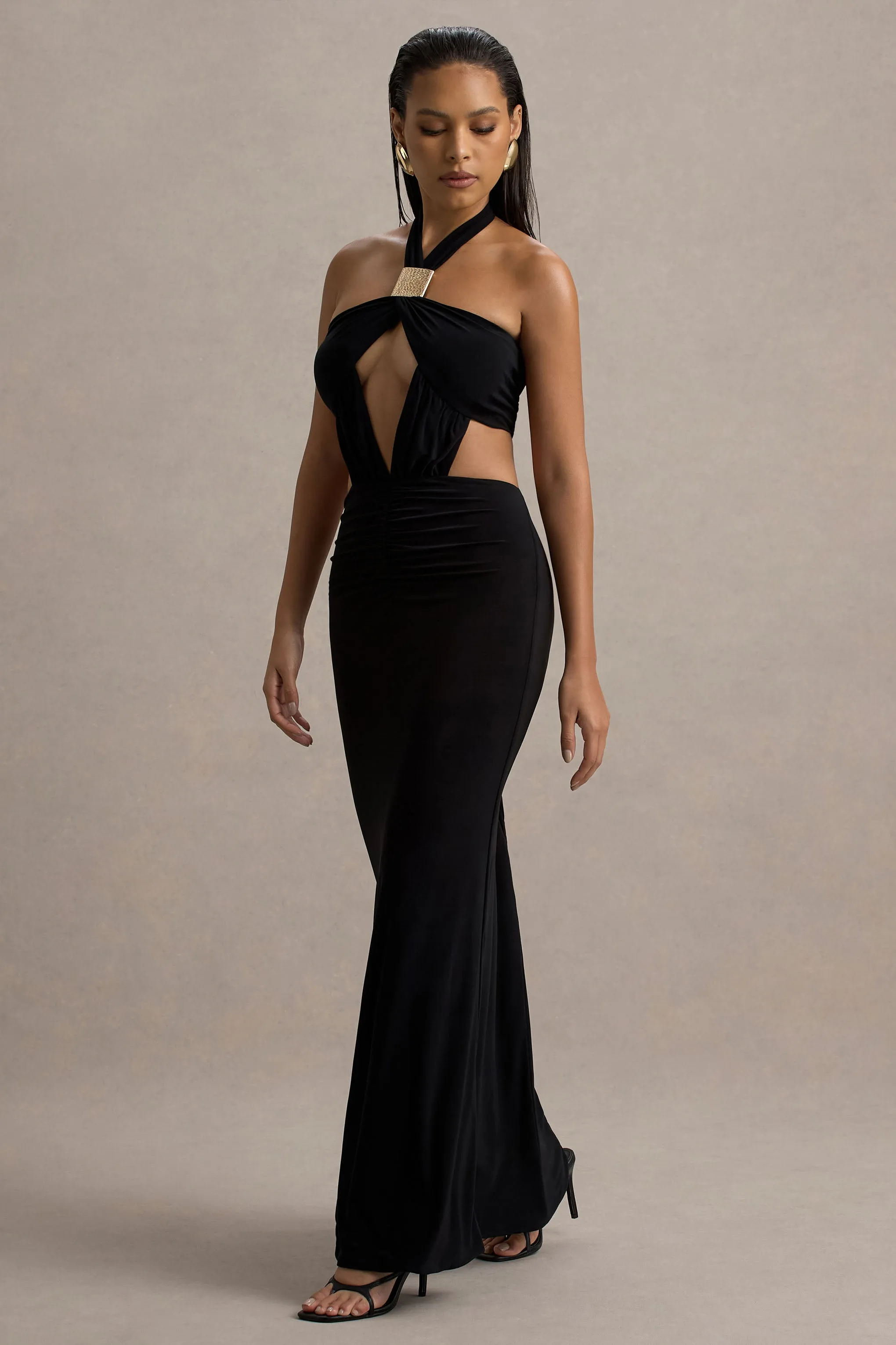 Giuseppa | Black Halter-Neck Cut-Out Maxi Dress sold by Club L London product image thumbnail 5