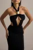Giuseppa | Black Halter-Neck Cut-Out Maxi Dress sold by Club L London