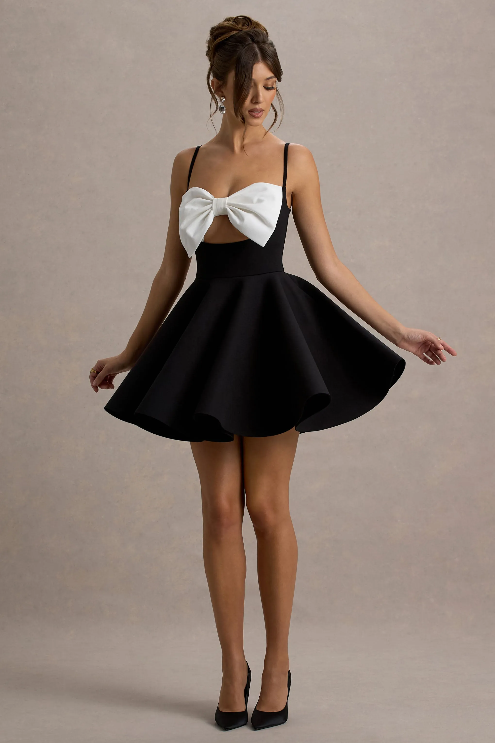 Yasmina | Black & White Bow Skater Mini Dress sold by Club L London product image thumbnail 5