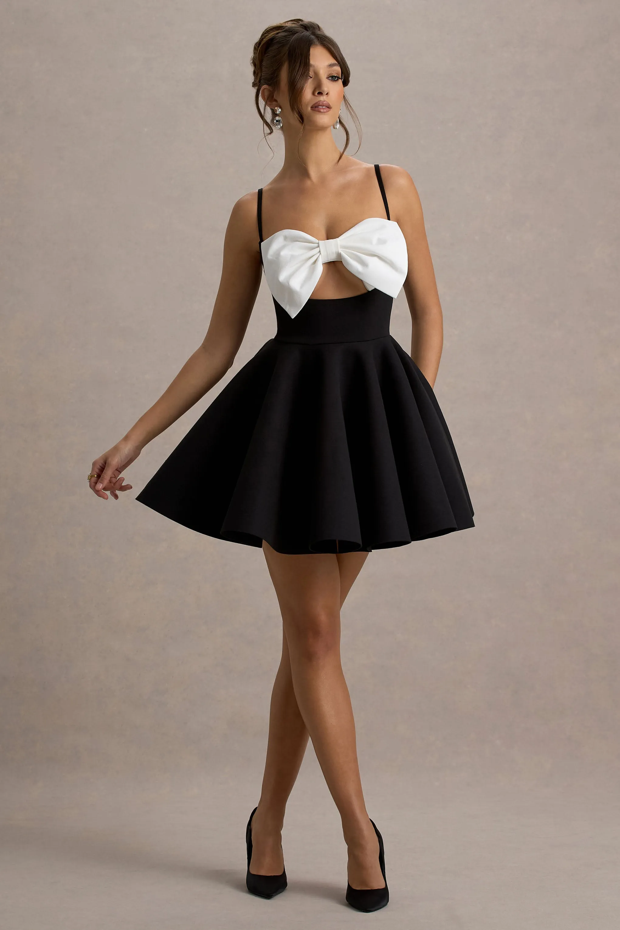 Yasmina | Black & White Bow Skater Mini Dress sold by Club L London product image thumbnail 4