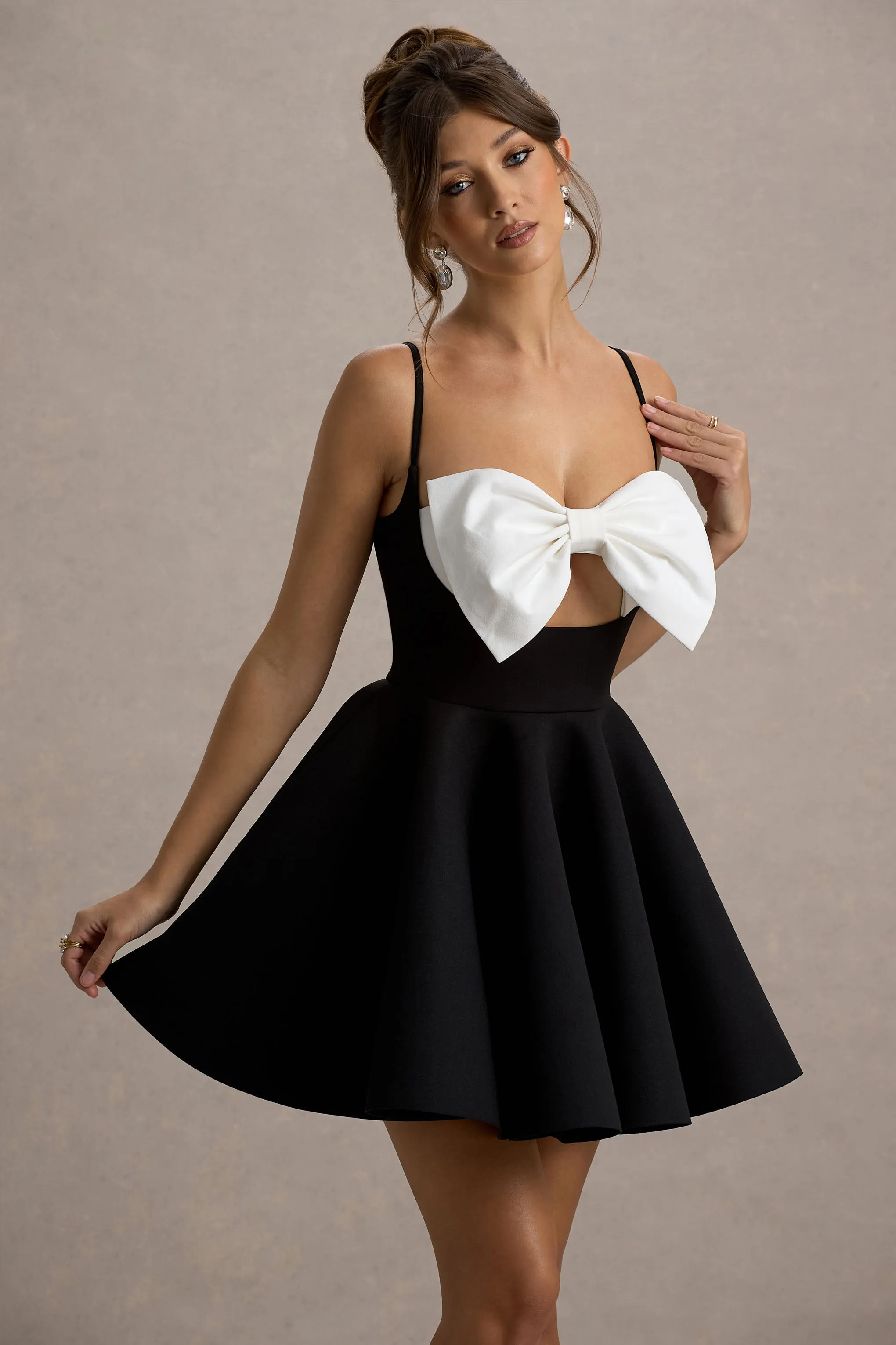 Yasmina | Black & White Bow Skater Mini Dress sold by Club L London product image thumbnail 3