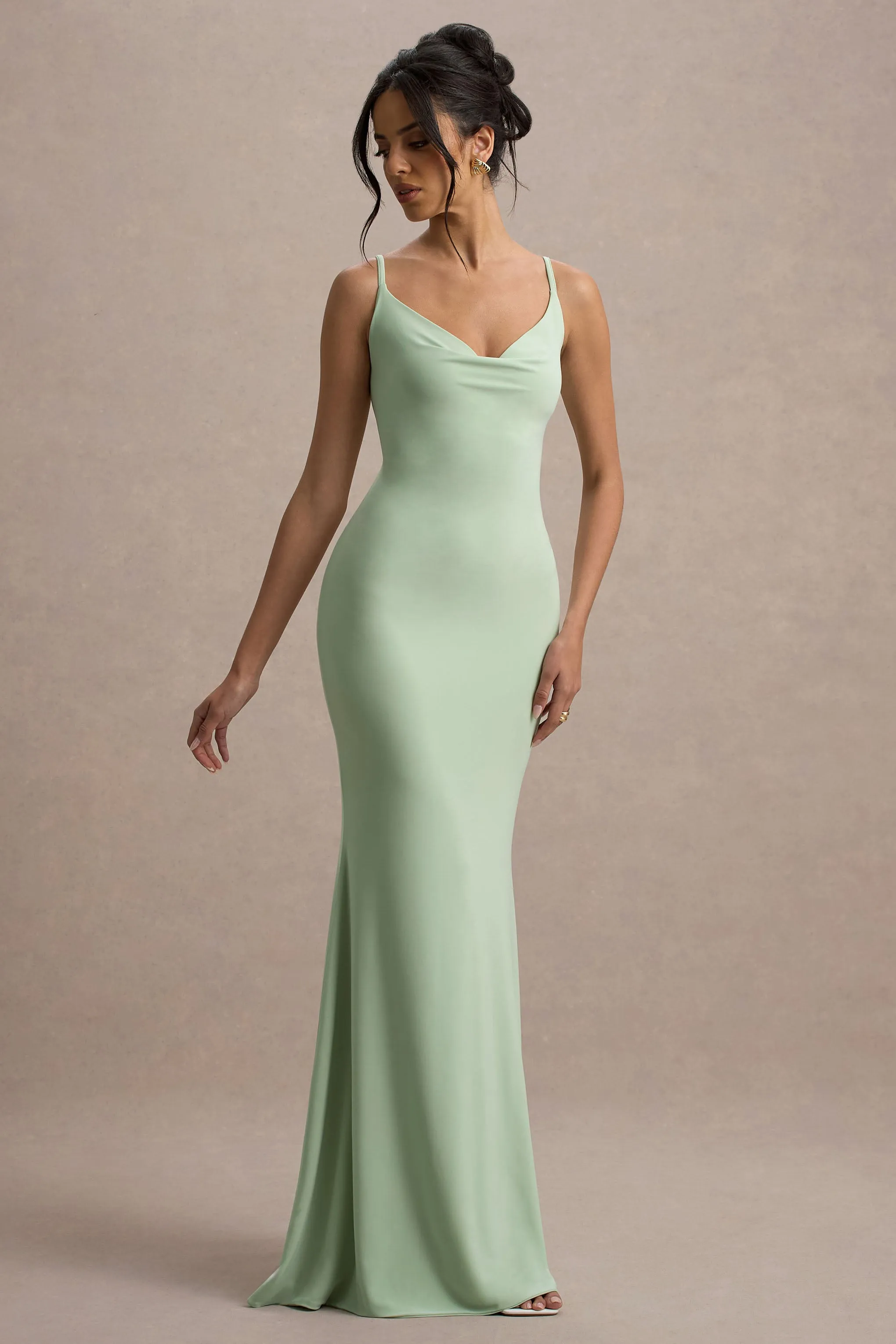 Francoise | Light Green Cowl Neck Backless Maxi Dress With Lace Insert sold by Club L London product image thumbnail 5